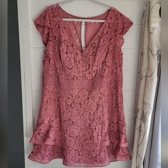 City Chic Rose Pink Sienna Lace Fit and Flare Mini Dress Size 20 - Picture 2 of 14